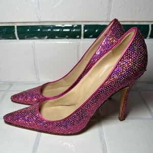 Rare Barbie pink bling sparkle sequin Manolo blahnik heels shoes size 10 or 40
